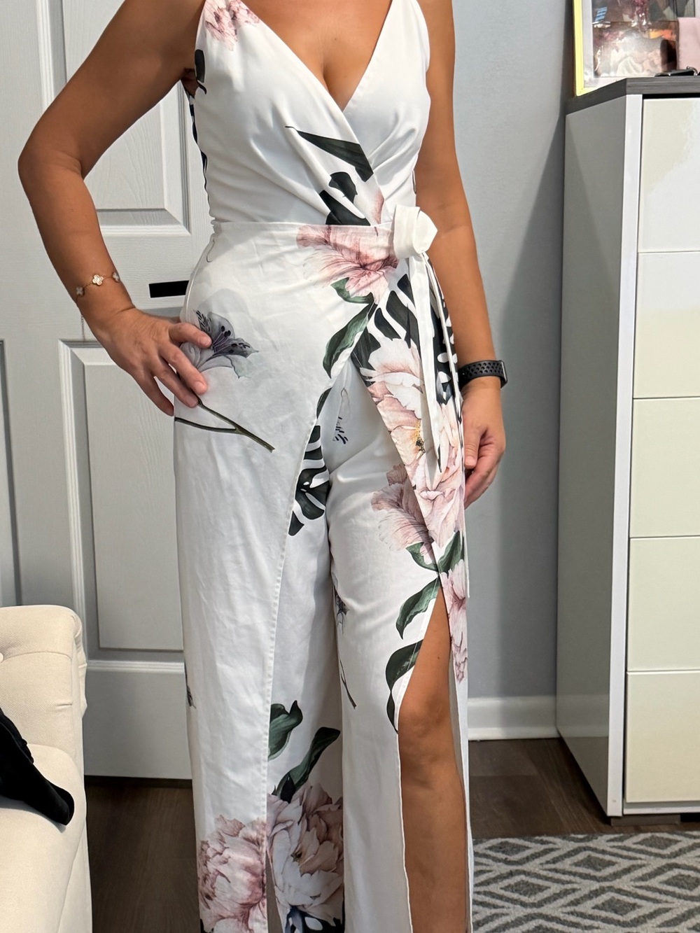 Floral Wrap Jumpsuit in White - Elegant Summer Style